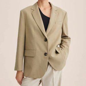 Mango Women’s Oversized Blazer Two Button (US Medium, Khaki)